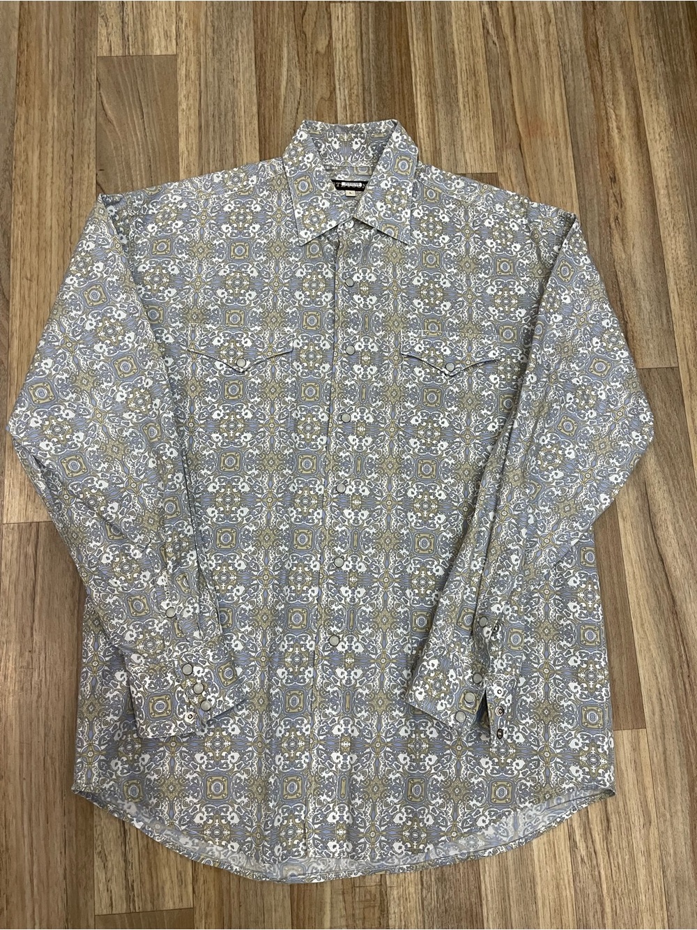 Stetson Men's Button-Down Shirt in Gray and Taupe Geometric Print